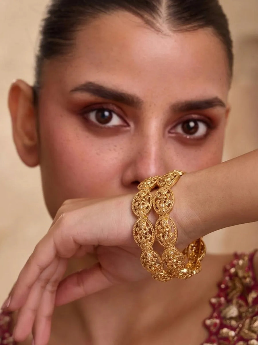Gold Plated Temple Motif Bangle Set for Women