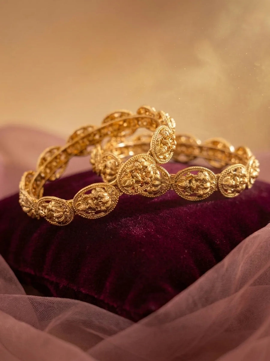 Gold Plated Temple Motif Bangle Set for Women