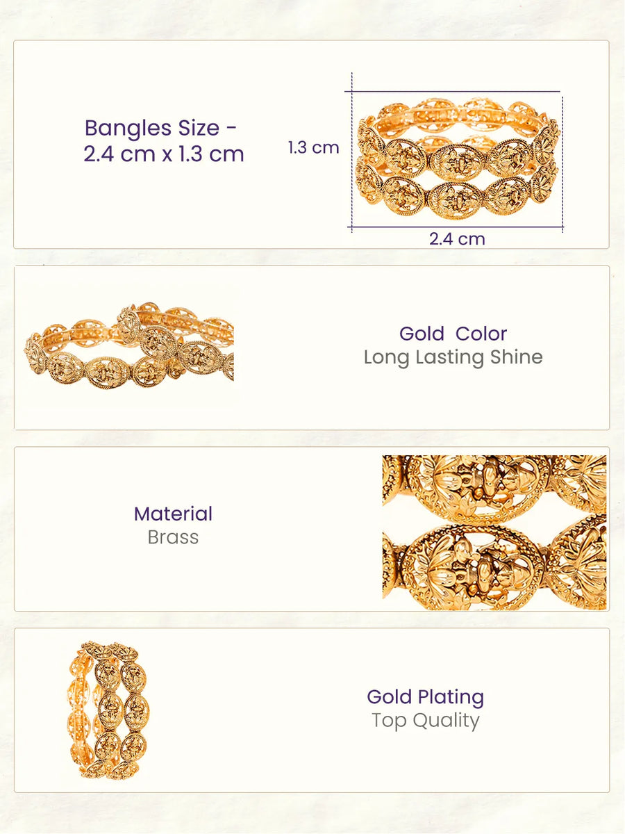 Gold Plated Temple Motif Bangle Set for Women