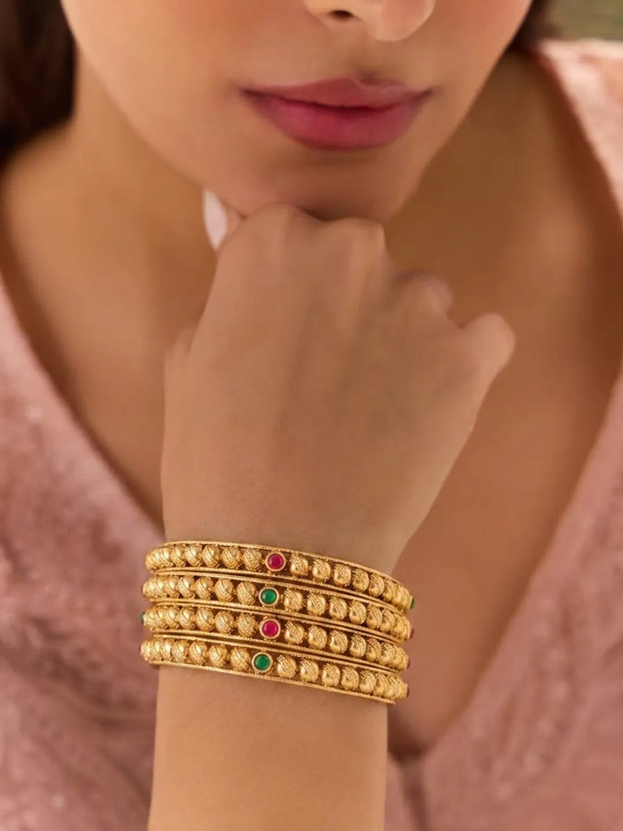 Gold Plated Ethnic Bangles Set for Women