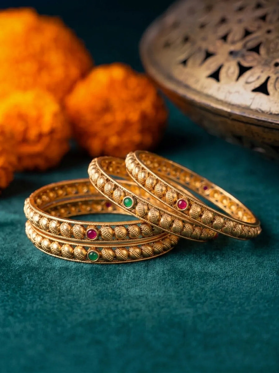 Gold Plated Ethnic Bangles Set for Women