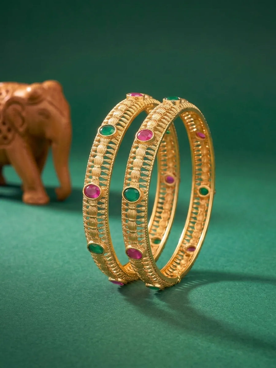 Gold Plated Classic Red Green Bangles