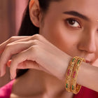Gold Plated Red Green Stone Bangles