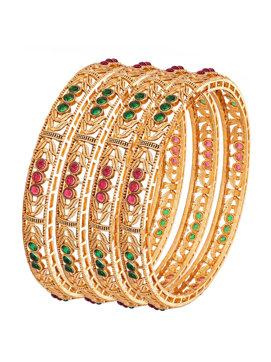 Gold Plated Red Green Stone Bangles
