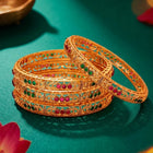 Gold Plated Red Green Stone Bangles