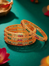 Gold Plated Red Green Stone Bangles