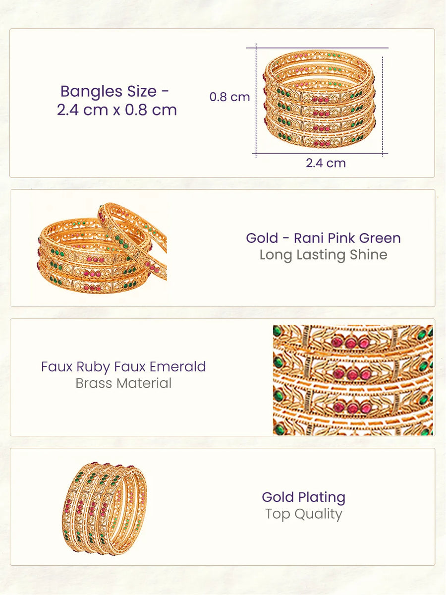 Gold Plated Red Green Stone Bangles
