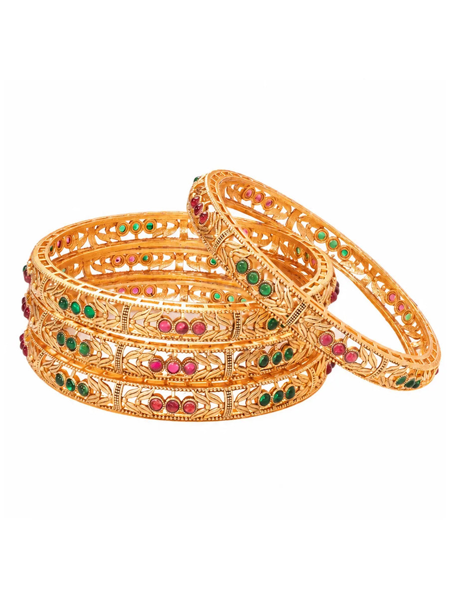 Gold Plated Red Green Stone Bangles