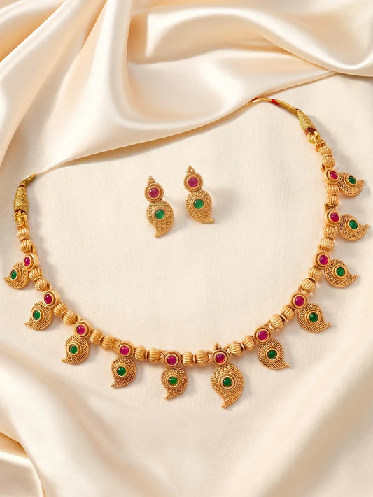 Gold Plated Paisley Charm Necklace Set