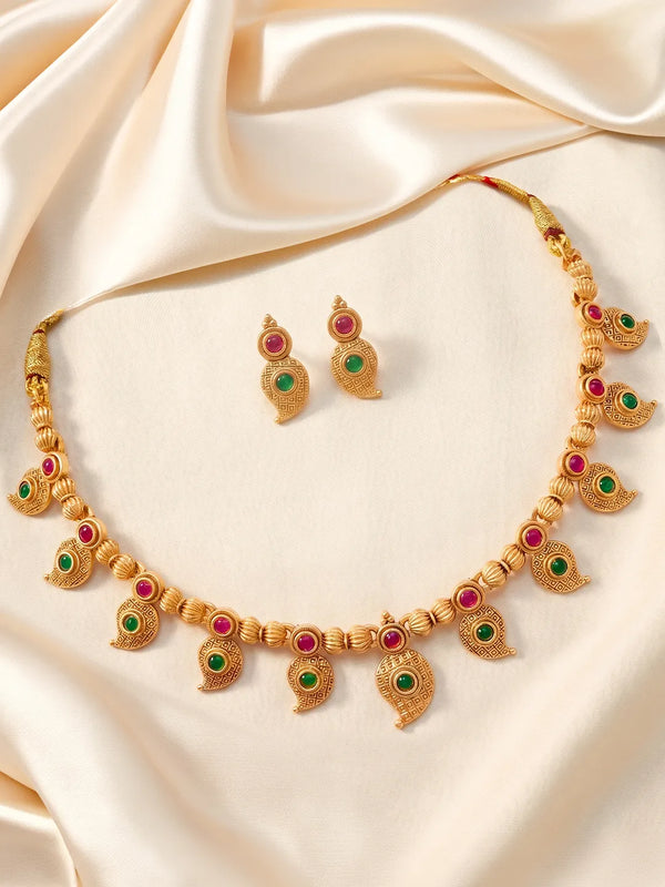 Gold Plated Paisley Charm Necklace Set