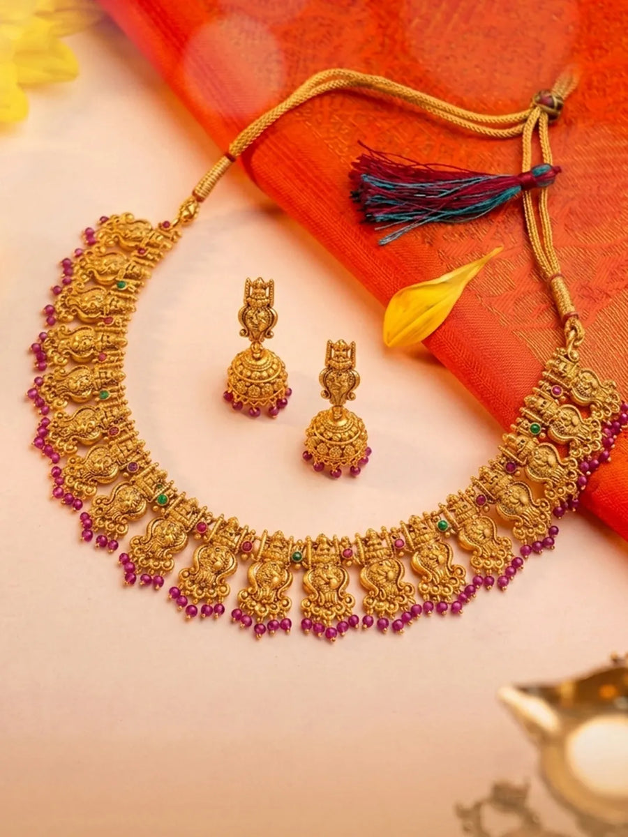 Gold Plated South Indian Temple Necklace Set