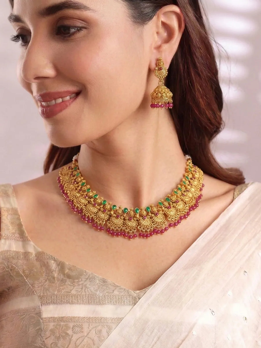 Gold Plated Ethnic Temple Necklace Set