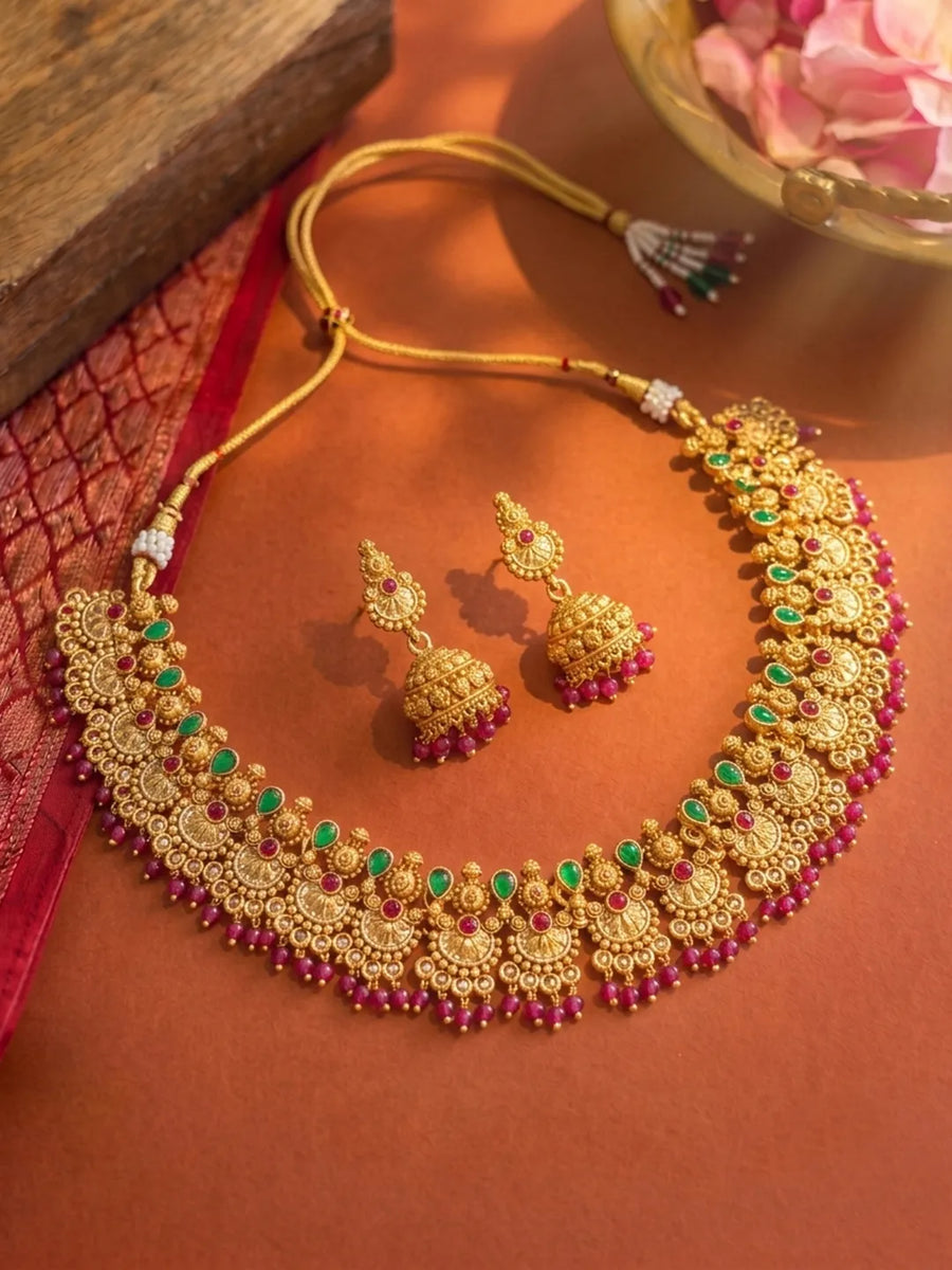 Gold Plated Ethnic Temple Necklace Set