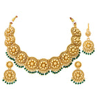 Gold Plated Green Bead Temple Necklace Set