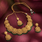 Gold Plated Green Bead Temple Necklace Set