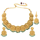 Gold Plated Green Bead Temple Necklace Set