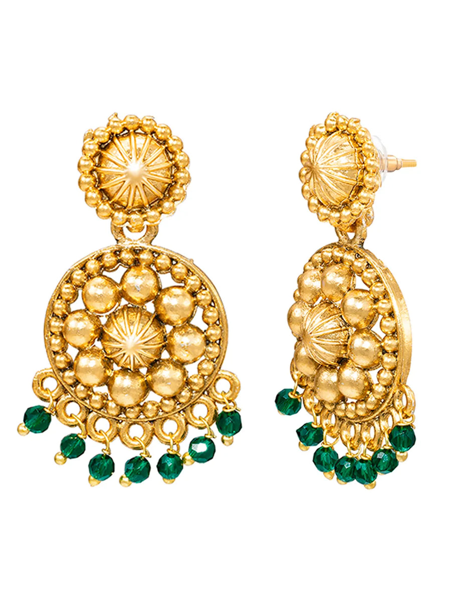 Gold Plated Green Bead Temple Necklace Set