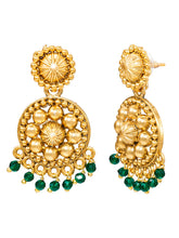 Gold Plated Green Bead Temple Necklace Set