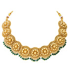 Gold Plated Green Bead Temple Necklace Set