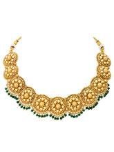 Gold Plated Green Bead Temple Necklace Set