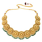 Gold Plated Green Bead Temple Necklace Set