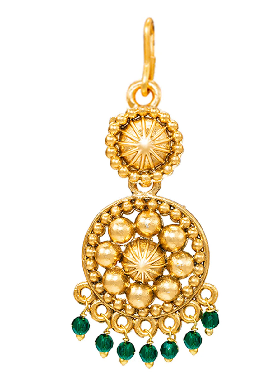 Gold Plated Green Bead Temple Necklace Set