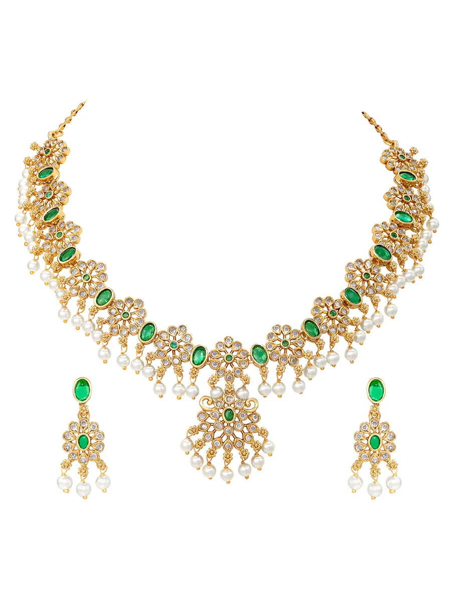 Gold Plated Green Kundan Necklace for Women