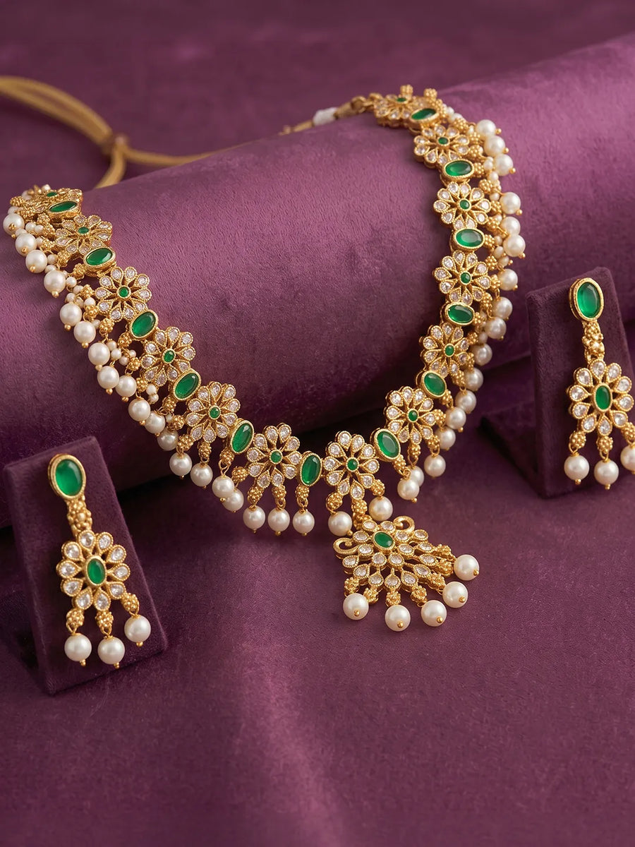 Gold Plated Green Kundan Necklace for Women
