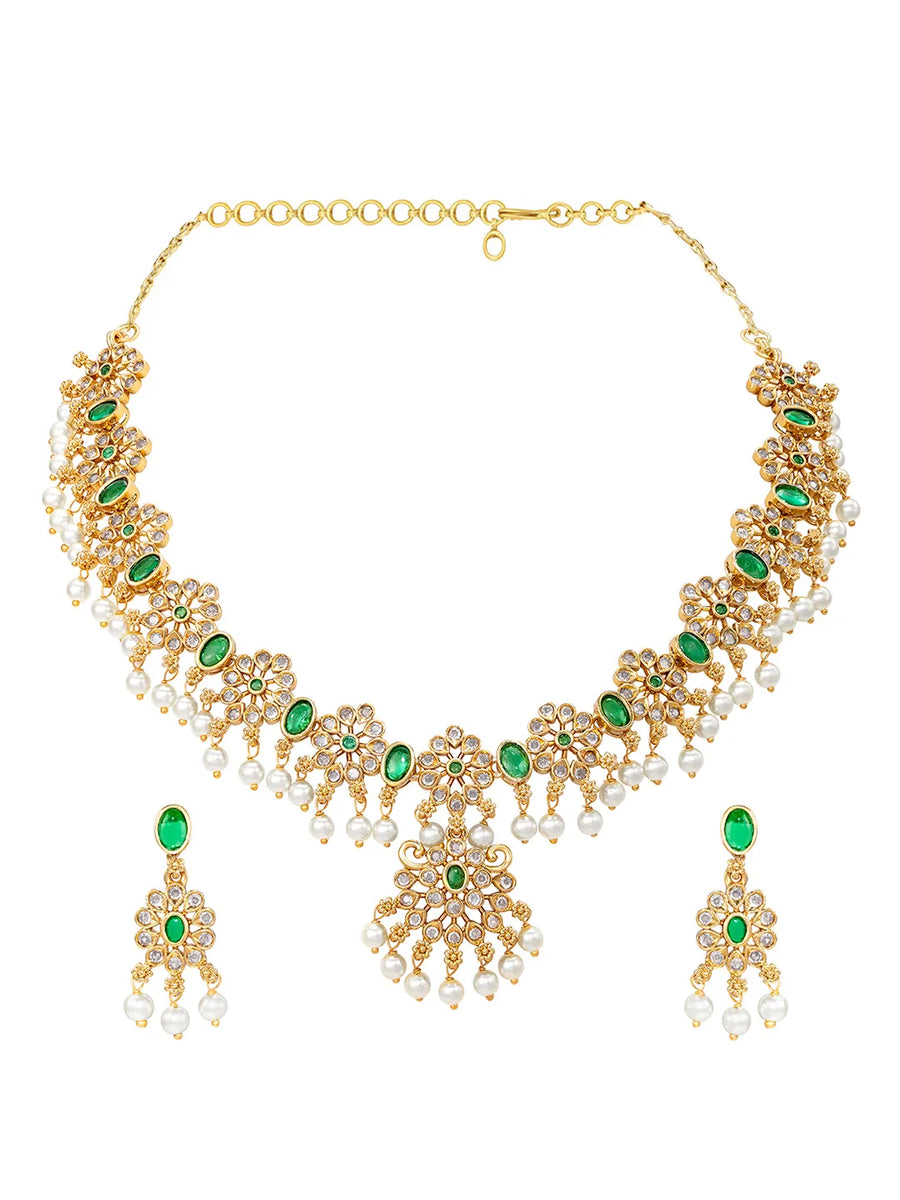 Gold Plated Green Kundan Necklace for Women