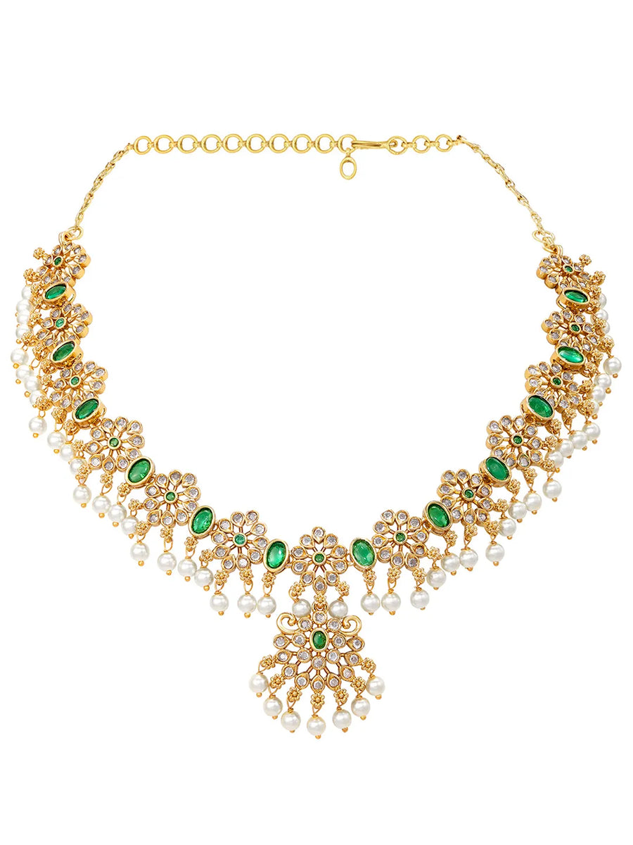 Gold Plated Green Kundan Necklace for Women