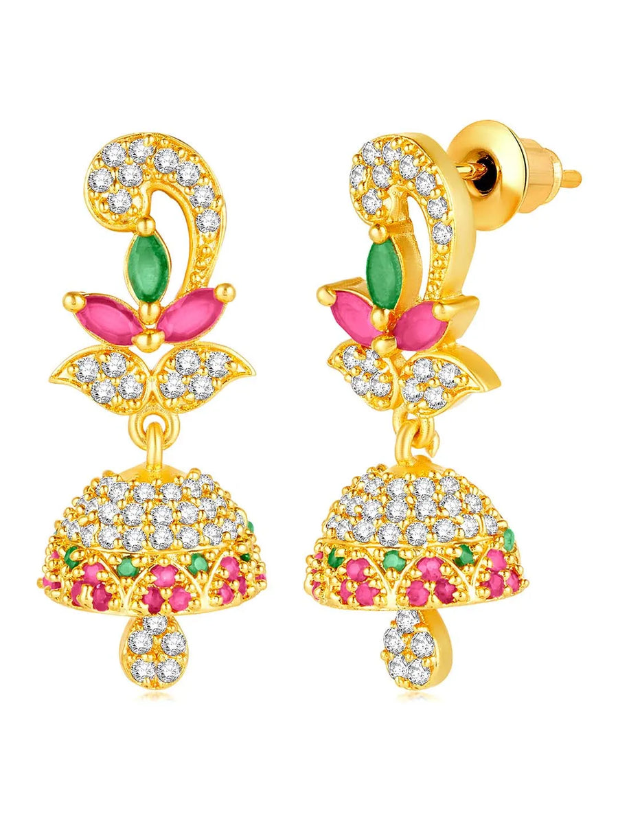 Radiant Glow Blush Elegance Jhumki - Rani Pink Green