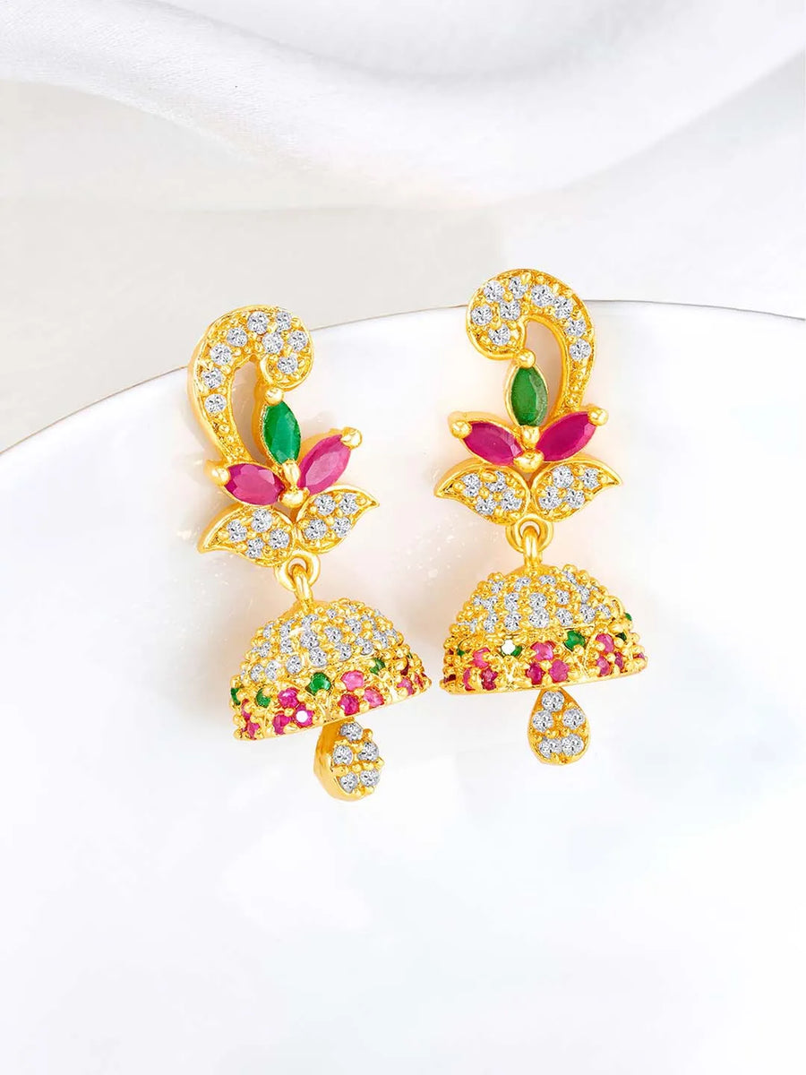 Radiant Glow Blush Elegance Jhumki - Rani Pink Green
