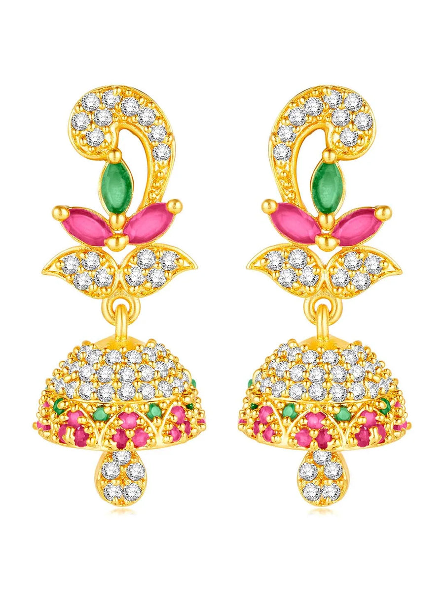 Radiant Glow Blush Elegance Jhumki - Rani Pink Green