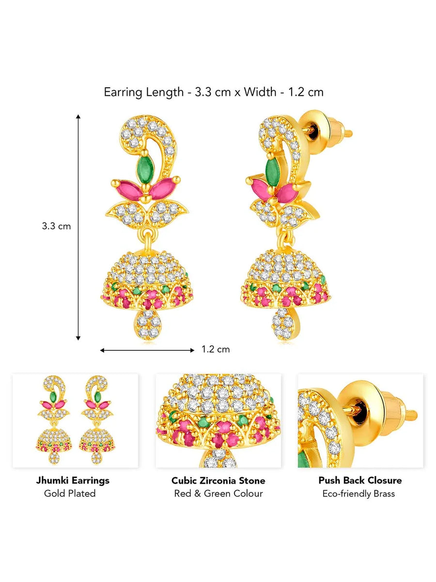 Radiant Glow Blush Elegance Jhumki - Rani Pink Green