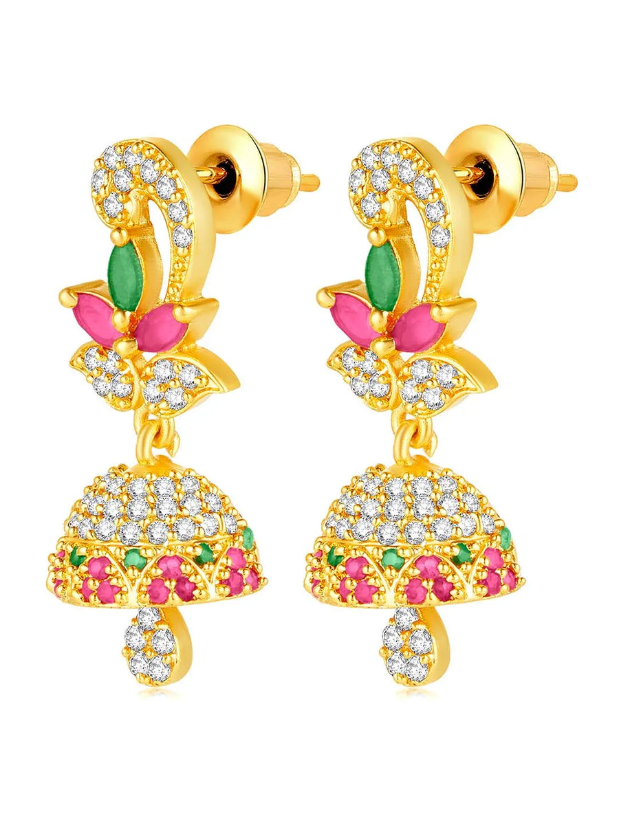 Radiant Glow Blush Elegance Jhumki - Rani Pink Green