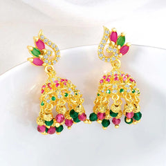 Charmed by Color CZ Jhumki Earrings - Rani Pink Green