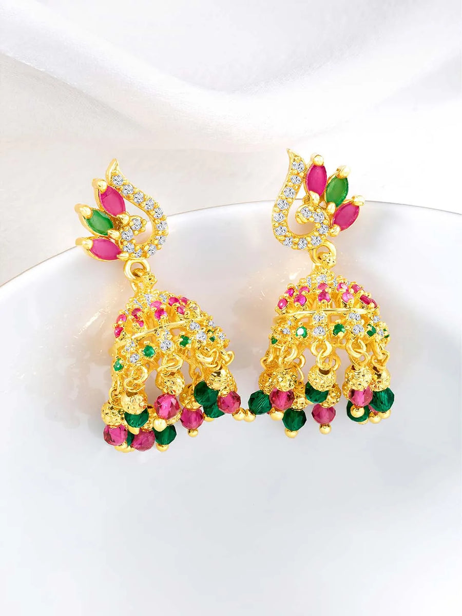 CZ Jhumki Earrings by Peora | Sparkling Stone Jewellery for Every Occasion

