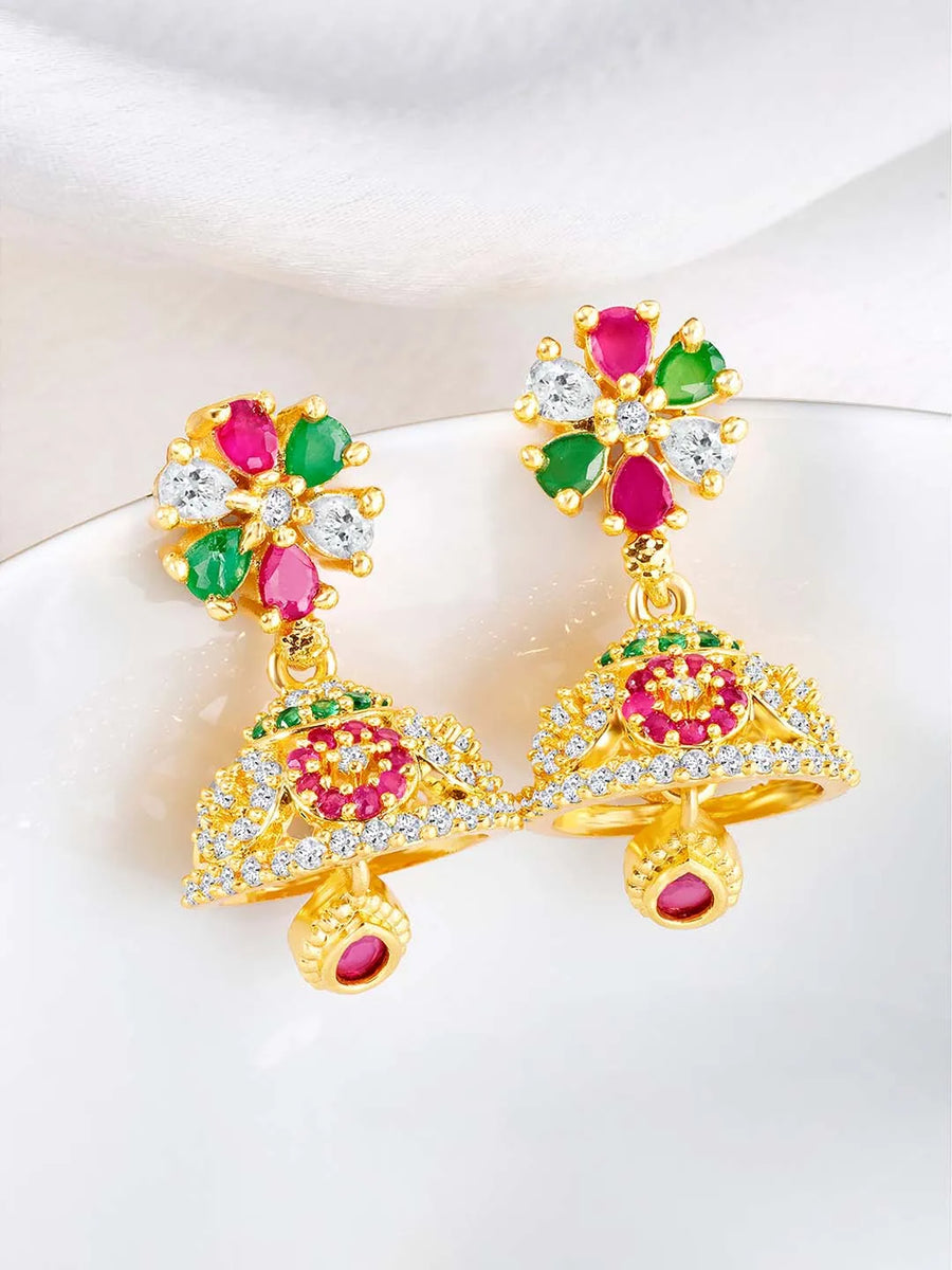 Dazzling Duo CZ Jhumki by Peora | Statement Ethnic Jewellery

