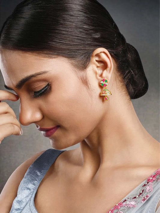Dazzling Duo CZ Jhumki by Peora | Statement Ethnic Jewellery

