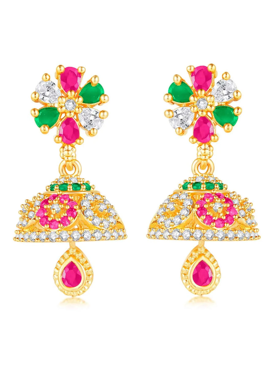 Dazzling Duo CZ Jhumki by Peora | Statement Ethnic Jewellery

