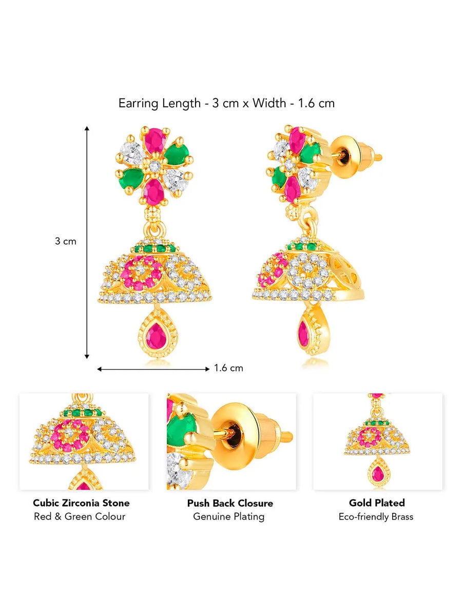 Dazzling Duo CZ Jhumki by Peora | Statement Ethnic Jewellery

