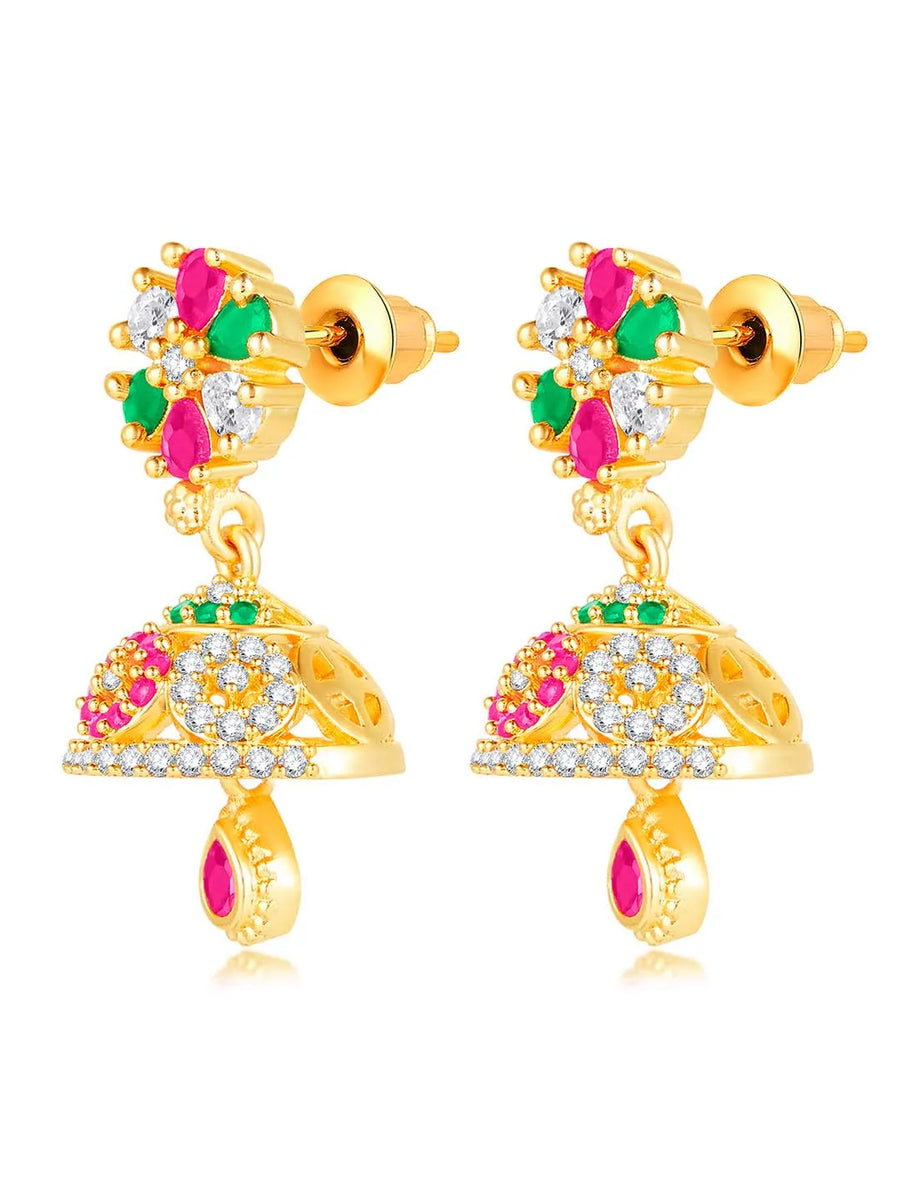 Dazzling Duo CZ Jhumki by Peora | Statement Ethnic Jewellery

