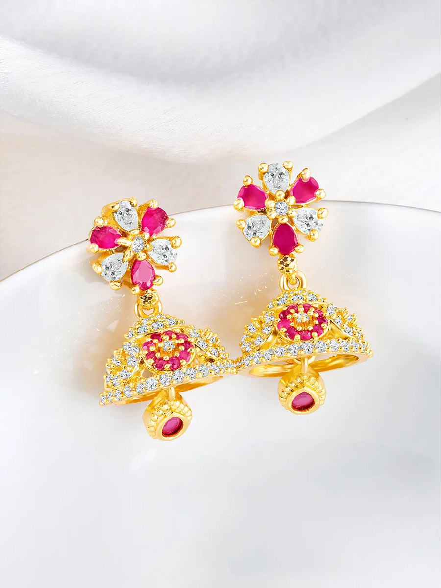 Dazzling Duo CZ Jhumki by Peora | Statement Ethnic Jewellery

