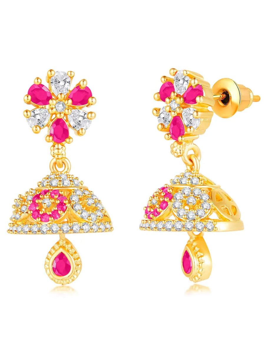 Dazzling Duo CZ Jhumki by Peora | Statement Ethnic Jewellery


