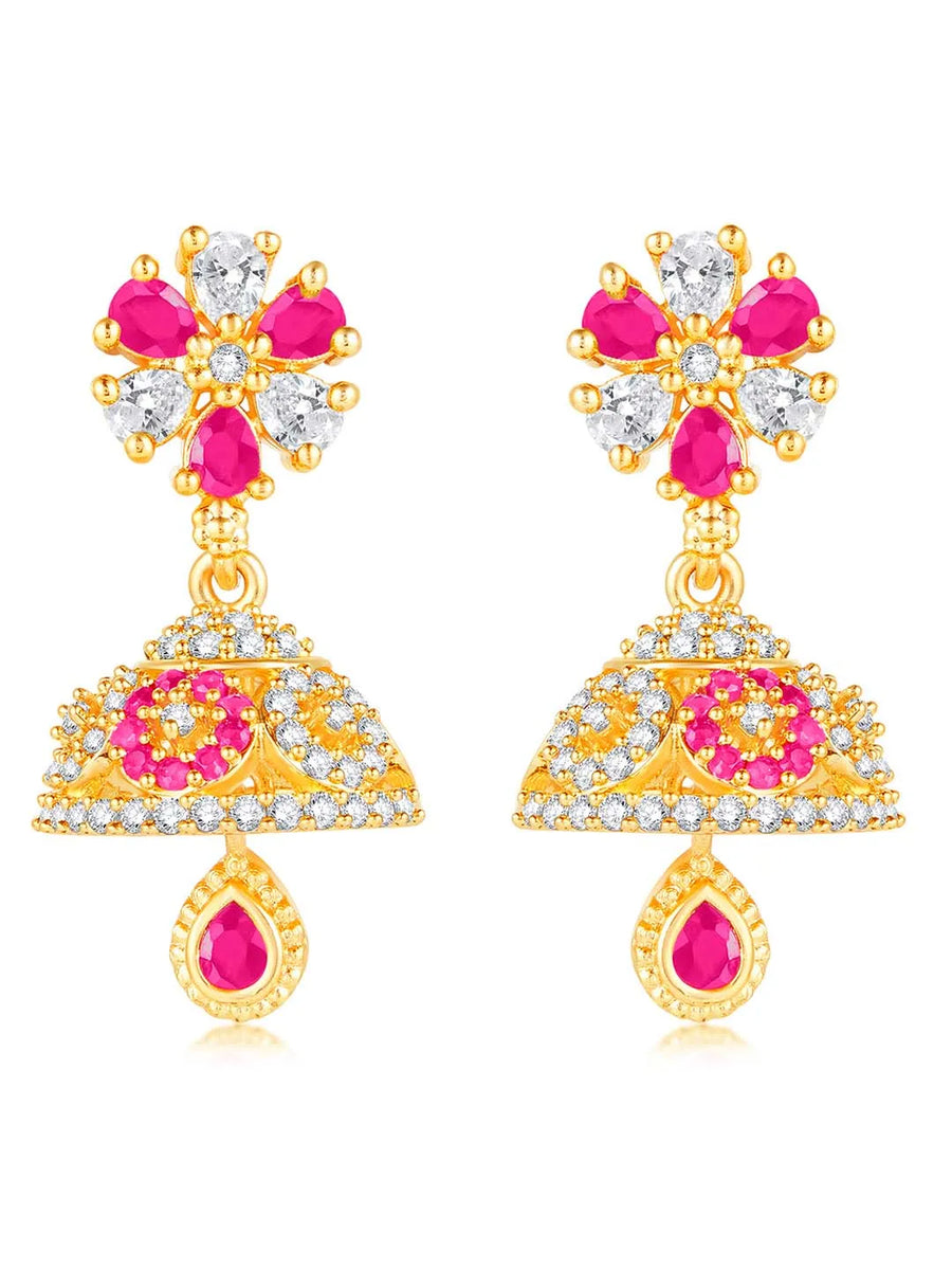 Dazzling Duo CZ Jhumki by Peora | Statement Ethnic Jewellery

