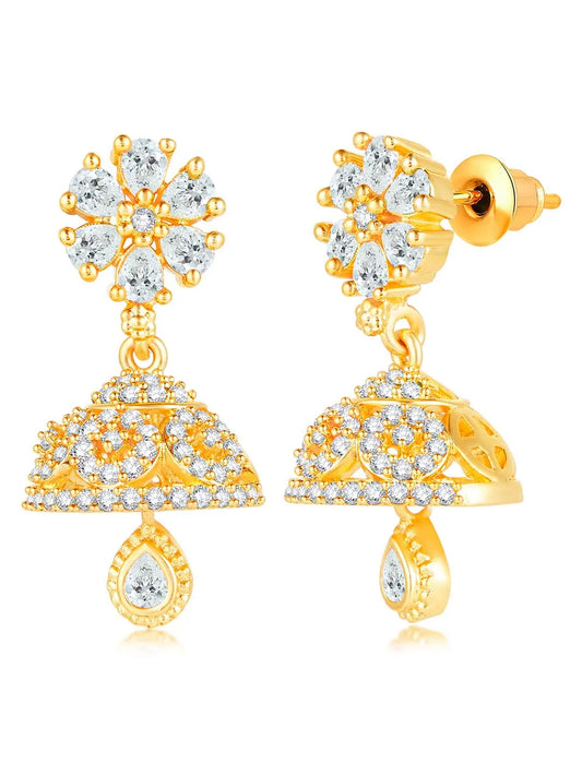 Dazzling Duo CZ Jhumki by Peora | Statement Ethnic Jewellery

