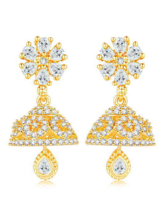 Dazzling Duo CZ Jhumki by Peora | Statement Ethnic Jewellery

