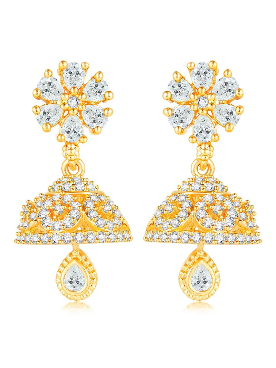 Dazzling Duo CZ Jhumki by Peora | Statement Ethnic Jewellery

