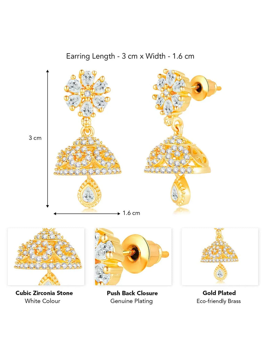 Dazzling Duo CZ Jhumki by Peora | Statement Ethnic Jewellery

