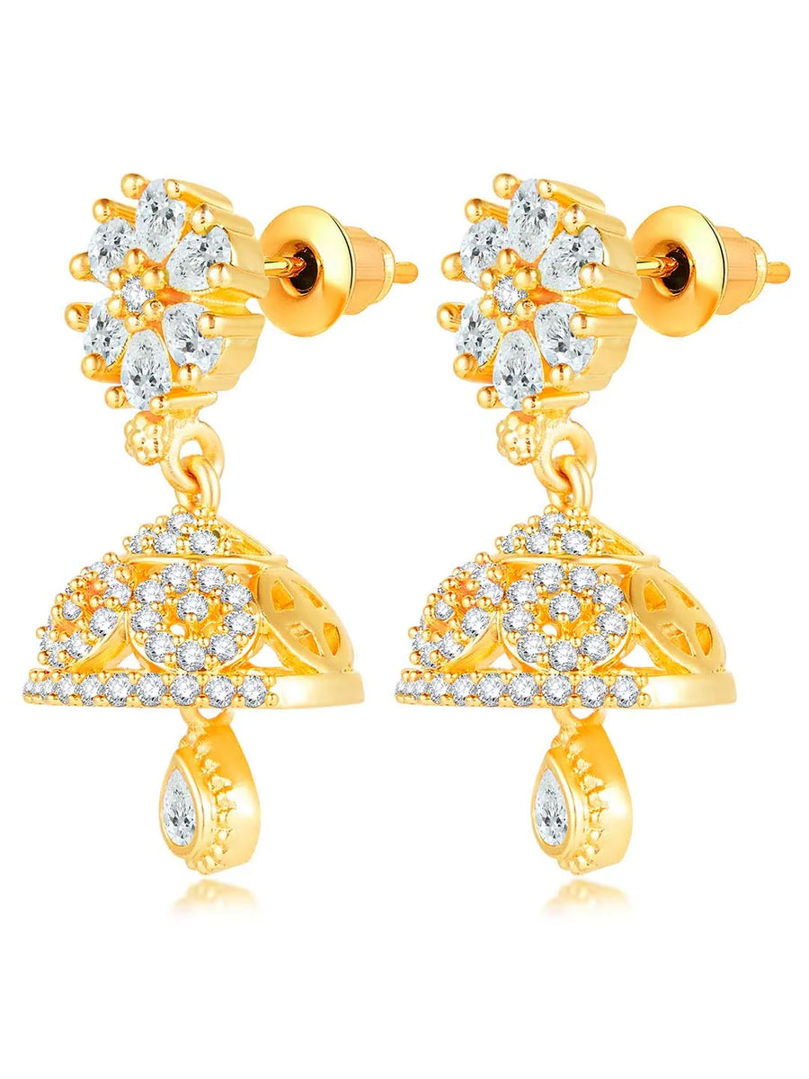 Dazzling Duo CZ Jhumki by Peora | Statement Ethnic Jewellery


